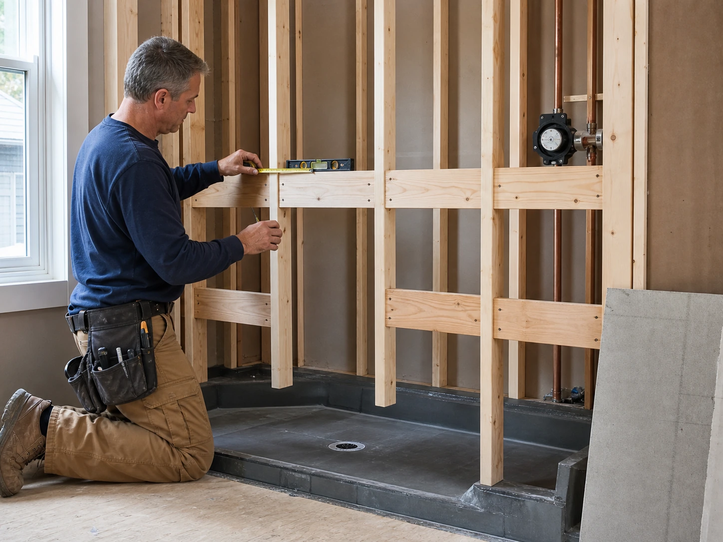 3 walk in shower grab bar blocking installation.