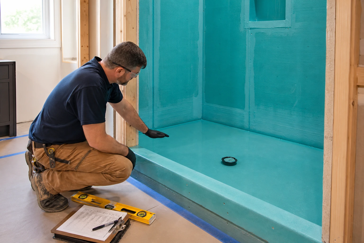 Article 30 shower waterproofing water test.