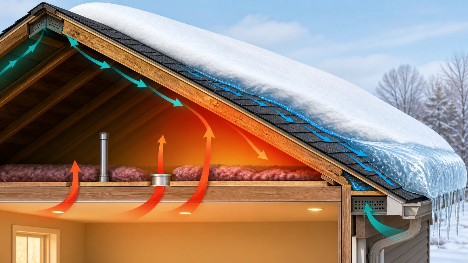 2 how ice dams form roof cross section.