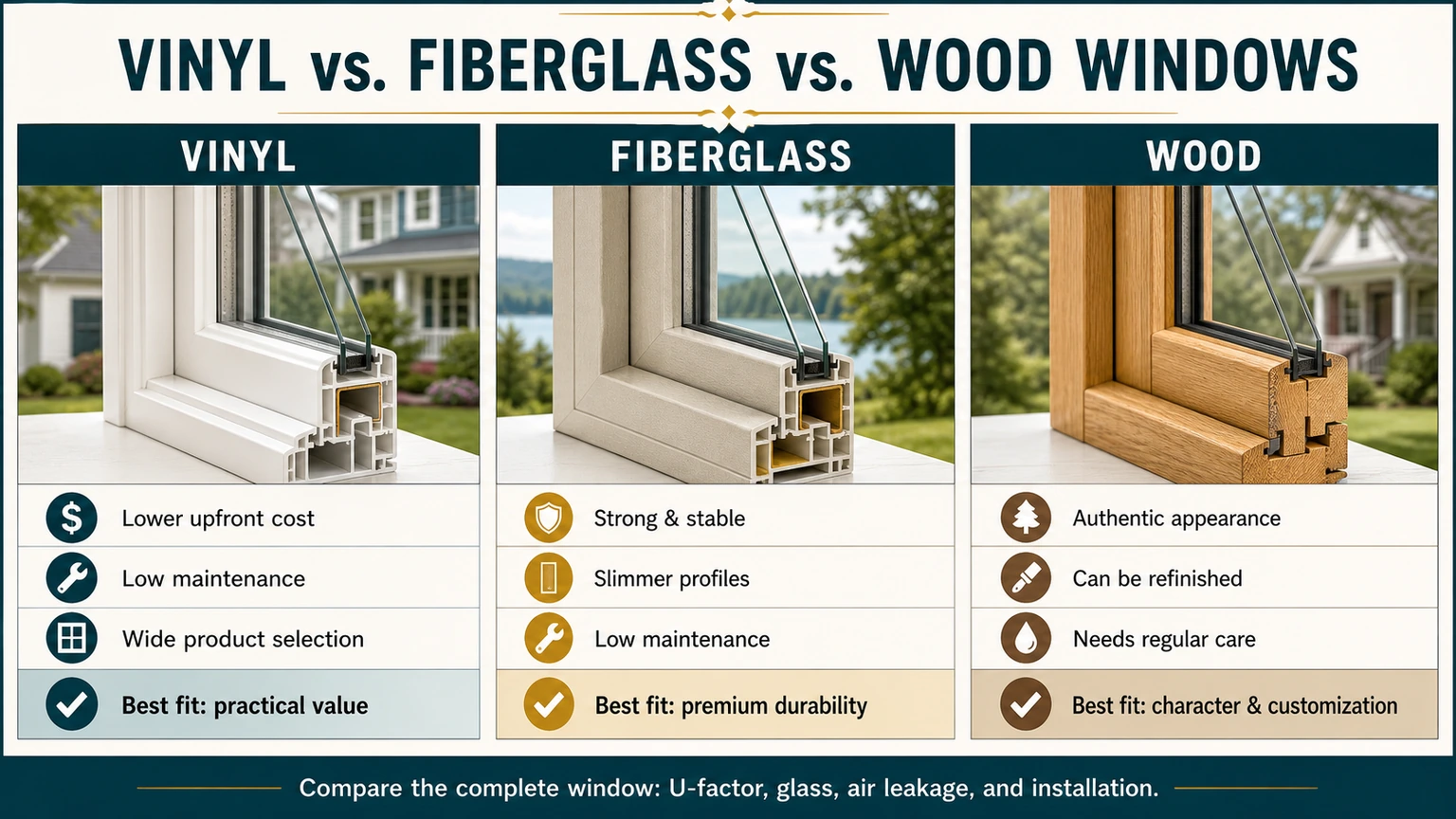 Article 32 window material comparison infographic.